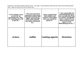 Preview of Careers in Film Quotes Matching Game
