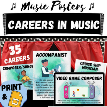 Preview of Careers in Music Printable Posters & Presentation Google Slides - Music Decor