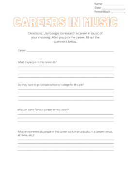 Preview of Careers in Music - Sub Plan