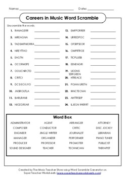 Preview of Careers in Music Word Scramble