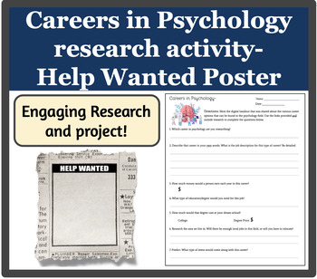 Preview of Careers in Psychology research activity- Help Wanted Poster