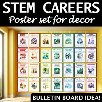 Preview of Careers in STEM Poster Set | Math Science Jobs Decor or Bulletin Board Idea