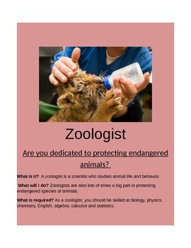 Preview of Careers in Science- Zoologist!