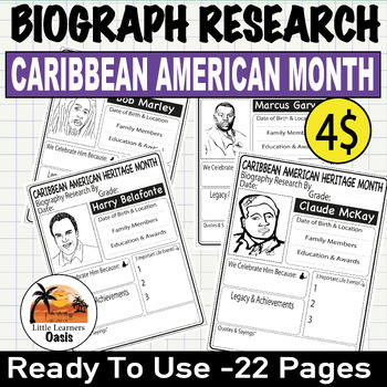 Preview of Caribbean American Heritage Month|Biography Research Template| 22 Famous figures