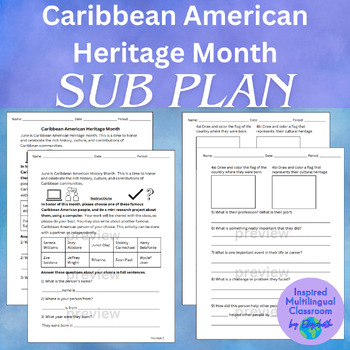 Preview of Caribbean American Heritage Month Sub Plan for Middle School ESL Newcomers