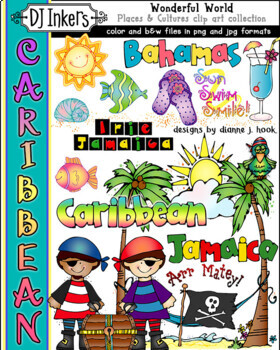 Preview of Caribbean Clip Art - Wonderful World, Country Study, Travel Bahamas, Jamaica