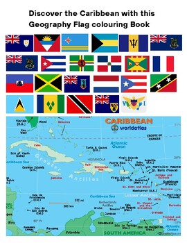 Preview of Caribbean Flags; A Kids Geography Colouring book to colour, learn and discover
