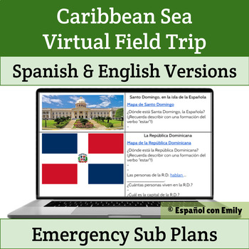 Preview of Digital Emergency Spanish Sub Plans - Caribbean Sea Countries Virtual Field Trip