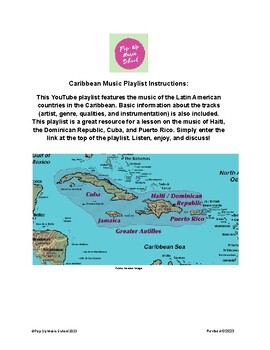 Preview of Caribbean Song Playlist and Information Sheet