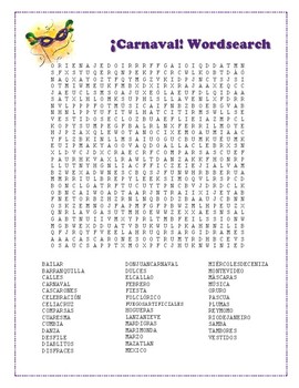 Preview of Carnaval / Latin-American Carnival Wordsearch