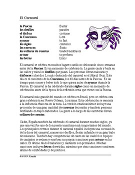 Preview of Carnaval Lectura y Cultura - Mardi Gras - Spanish Reading on Carnival
