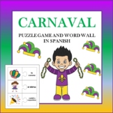 SPANISH Carnaval/Mardi Gras Puzzle Game and Word Wall