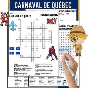 Preview of Carnaval de Québec Fun Worksheets - Word Search And Crossword -Winter Carnival