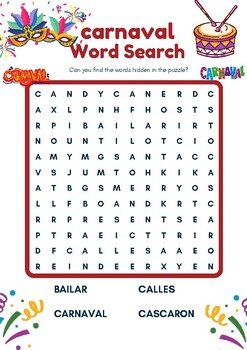 Preview of Carnaval wordsearch / latin-american carnival wordsearch