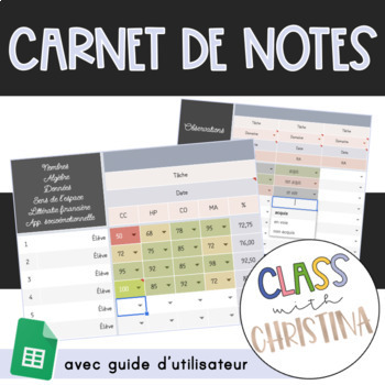 Preview of Carnet de notes Google Sheets - Notes et évaluations