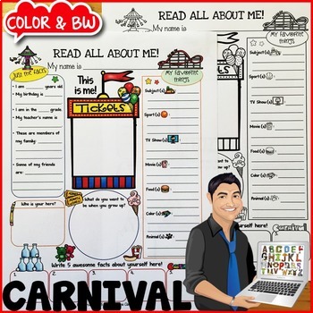 Preview of Carnival All About Me Worksheet {Dollar Deals Paper/Poster/Printable/Page}