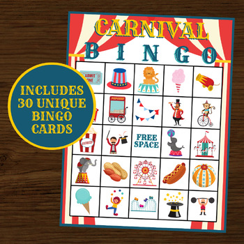 Preview of Carnival Bingo | 30 Cards | Carnival Party | Circus Bingo