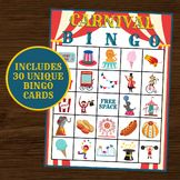 Carnival Bingo | 30 Cards | Carnival Party | Circus Bingo