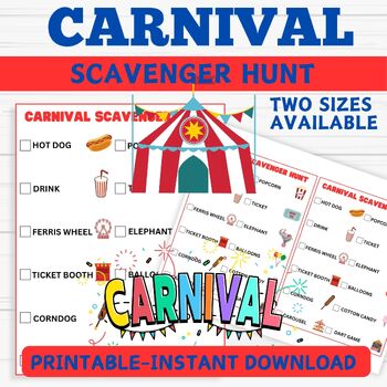 Preview of Carnival Scavenger Hunt- Carnival Activity Game - Printable