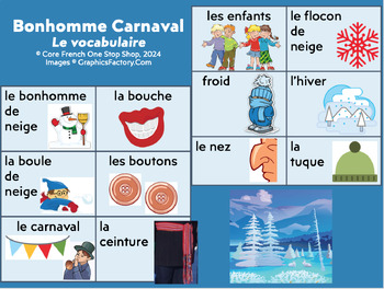 Preview of Carnaval de Québec: Bonhomme Carnaval Vocabulary PowerPoint