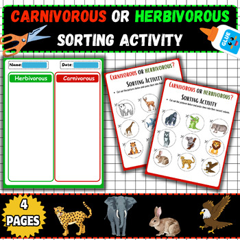 Preview of Carnivore or Herbivore Challenge: Sorting Activity-Cut and paste activities