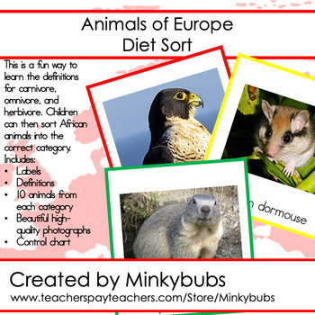 Carnivores, Omnivores, Herbivores of Europe Sorting Cards & Control Chart