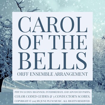 Preview of Carol of the Bells for Orff or Marimba Ensemble. 3 levels. beginner to advanced