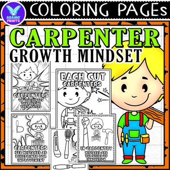 Preview of Carpenter Growth Mindset Coloring Pages & Writing Paper ELA Activities No PREP