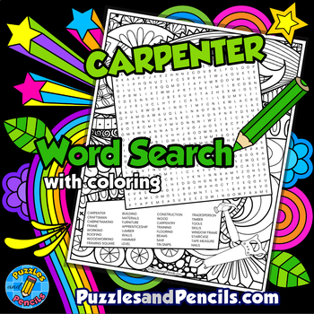 Preview of Carpenter Word Search Puzzle Activity Page with Coloring | Careers