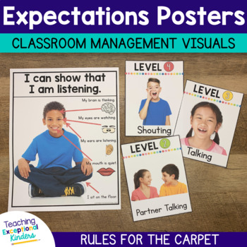 Preview of Carpet Expectations Posters | How to Sit on the Rug and Voice Level Charts