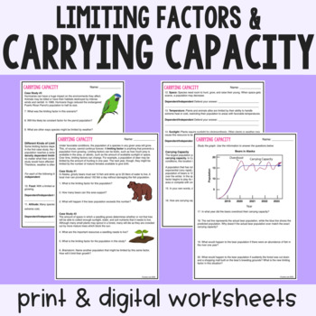 Preview of Carrying Capacity & Limiting Factors - Reading Comprehension Worksheets