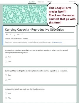 Preview of Carrying Capacity Reproductive Strategies | Google Form | Environmental Sci