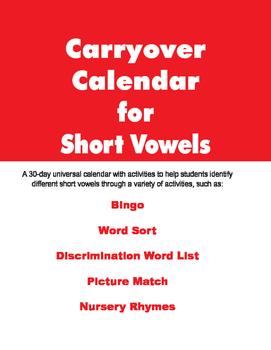 Preview of Carryover Calendar for Short Vowels