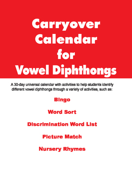Preview of Carryover Calendar for Vowel Diphthongs