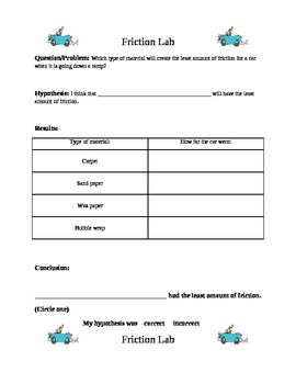 free movement worksheets grade 3 and science forces Lab   by Cars Teaching a Down Ramp Friction TpT The Chick