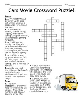 Preview of Cars Movie Crossword Puzzle!