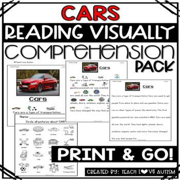 Preview of Cars Reading Comprehension Passages and Questions with Visuals