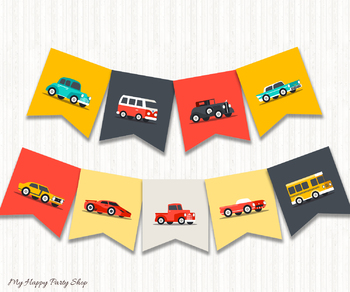 Preview of Cars and Trucks Banner, Vehicles, Bulleting Board, PRINTABLE