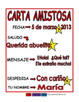 Carta amistosa roja by 123UnoDos Tres Educational Recursos | TPT