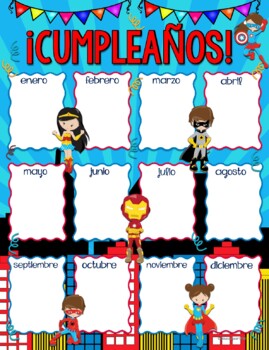 Vacante Migración he equivocado Cartel de Cumpleaños Super Heroes by Educaclipart | TPT