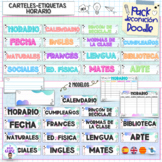 Classroom signs, labels, schedule Doodle decor theme bilingual