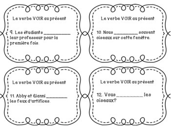 Cartes Ã  tÃ¢ches - Verbe VOIR au prÃ©sent de l'indicatif