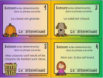 Cartes à tâches: les déterminants by Dans la classe de Mme Vicky