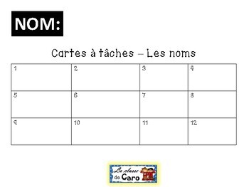 Cartes à tâches - les noms (French Noun Task Cards) by La classe de Caro