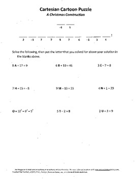 Preview of Cartesian Cartoon Puzzle,middle school graphing,solving equations,reflections