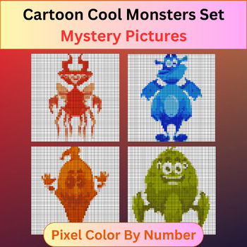 Preview of Cartoon Cool Monsters Set - Pixel Art Color By Number / Mystery Pictures