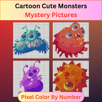 Preview of Cartoon Cute Monsters - Pixel Art Color By Number / Mystery Pictures