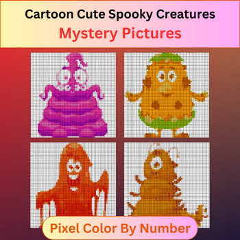 Preview of Cartoon Cute Spooky Creatures - Pixel Art Color By Number / Mystery Pictures