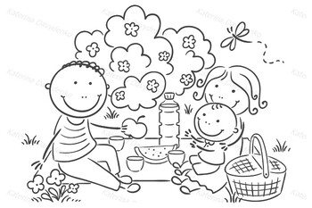 Family Picnic Drawing Parents Kid Outdoor Barbecue Icons-vector Misc-free  Vector Free Download