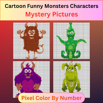 Preview of Cartoon Funny Monsters Characters - Pixel Art Color By Number / Mystery Pictures